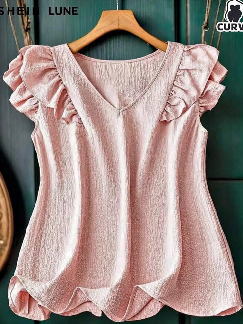 SHEIN LUNE Curve Ruffle Sleeve Blouse Ruffle Sleeve Blouse in Pink Like New